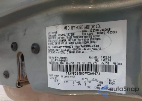 2005 Ford Focus Zxw from USA, damaged, VIN 1FAFP36N85W260473